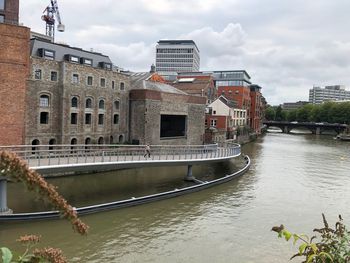 Canal amidst buildings in city against sky