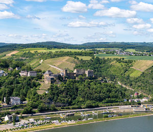 High angle view of townscape against sky