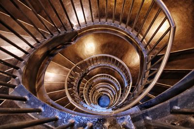 High angle view of spiral staircase in building