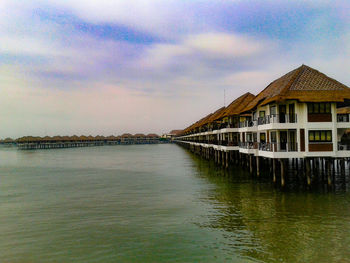 Scenic view of sea and houses against sky