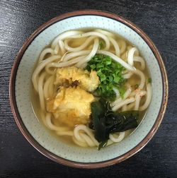 Directly above shot of soup served on table