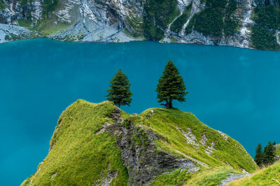 Scenic view of sea against mountain