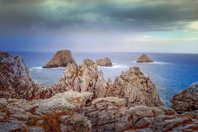 Scenic view of ocean against cloudy sky