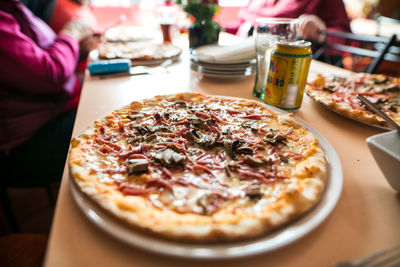 Close-up of pizza on table