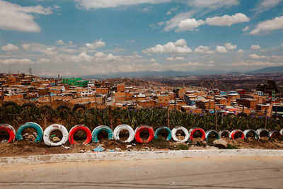 Panoramic shot of townscape against sky