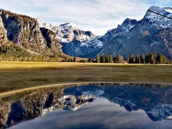 Scenic view of snowcapped mountains and lake against sky