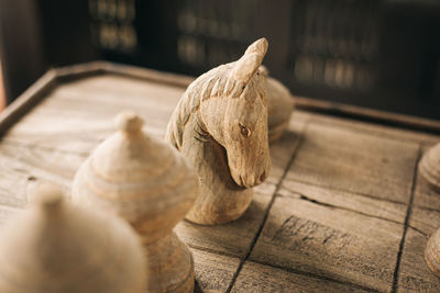 Close-up of wooden chess pieces