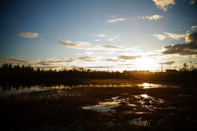 Scenic view of lake at sunset