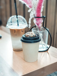 Close-up of coffee cup on table