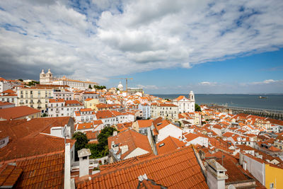 High angle view of buildings in city