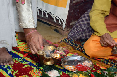 High angle view of man holding hands
