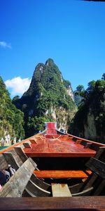 Scenic view of mountains against clear blue sky