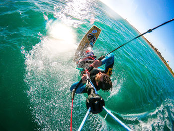 High angle view of people in sea