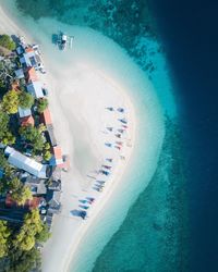 High angle view of people in city