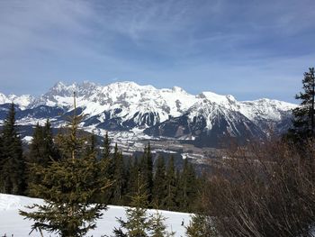 Snowcapped mountains against sky