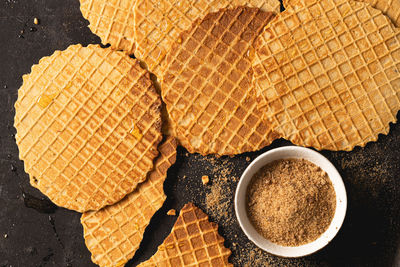 High angle view of breakfast on table