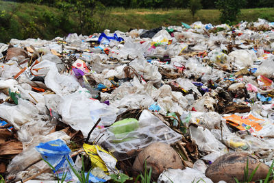 High angle view of garbage in park