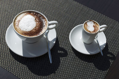 High angle view of coffee on table