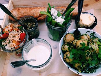 High angle view of vegetables in bowl on table