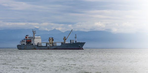 Large cargo container ship sailing