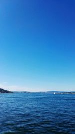 Scenic view of sea against clear blue sky