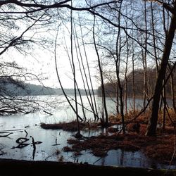 Scenic view of lake against sky during winter