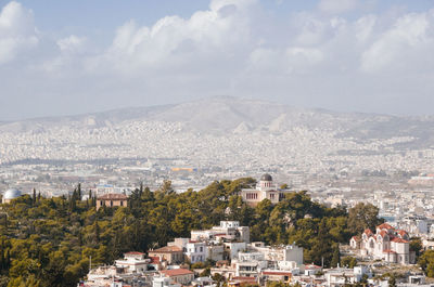 High angle view of townscape against sky