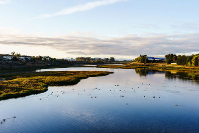 Scenic view of lake against sky