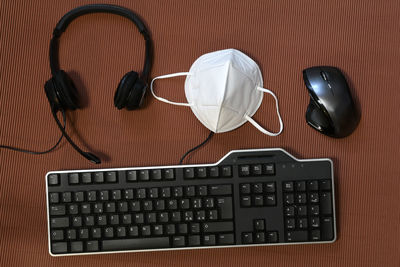 High angle view of computer keyboard on table