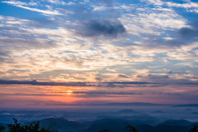 Scenic view of mountains against cloudy sky