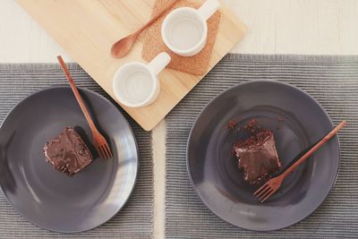 High angle view of dessert in plate on table