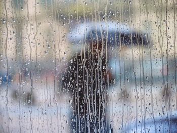 Full frame shot of wet glass window in rainy season