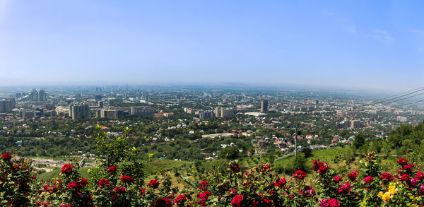 Scenic view of residential district against sky