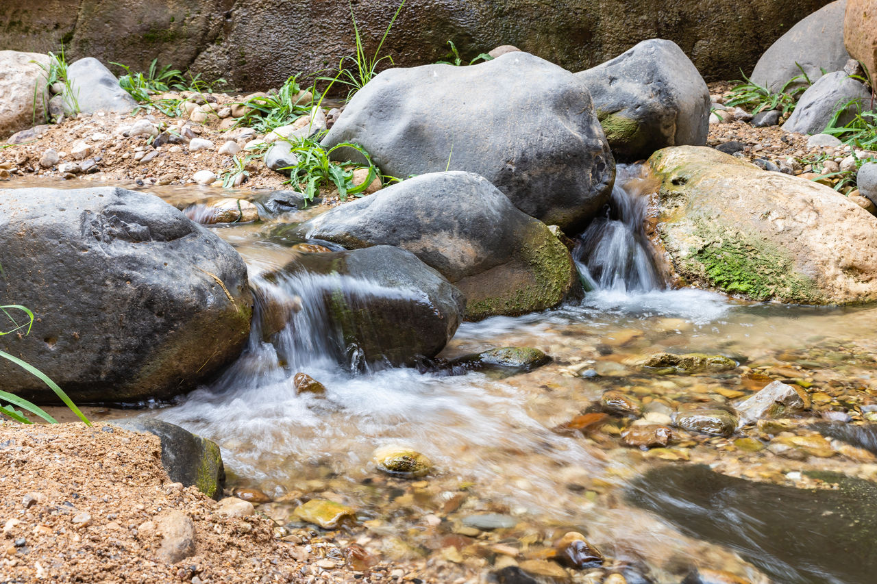 rock, water, stream, nature, beauty in nature, waterfall, motion, wilderness, river, no people, body of water, watercourse, land, flowing water, day, water feature, scenics - nature, flowing, rapid, wildlife, animal, outdoors, animal themes, autumn, animal wildlife, stream bed, plant, environment, forest, sunlight, mammal