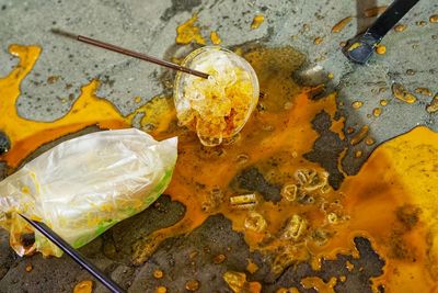 High angle view of food in water