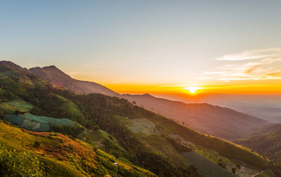 Scenic view of landscape against sky during sunset