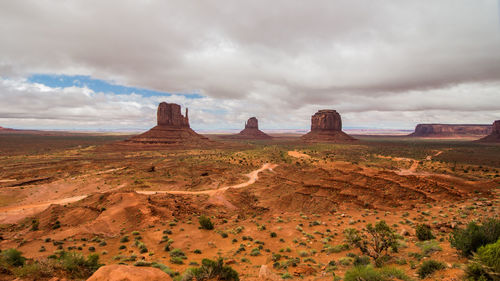 Rock formations on landscape against sky