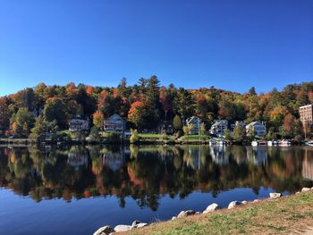 Trees reflecting on calm lake during autumn