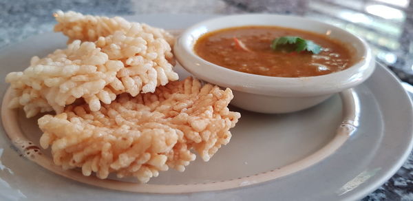 High angle view of meal served in plate