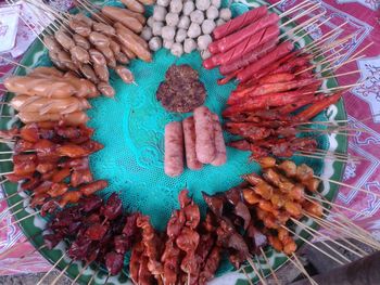 High angle view of vegetables for sale in market