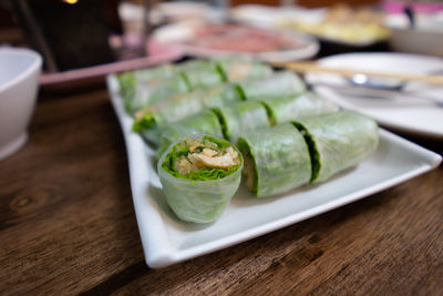 Close-up of food in plate on table