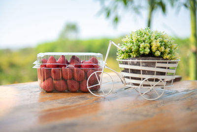 Close-up of fruits in basket on table