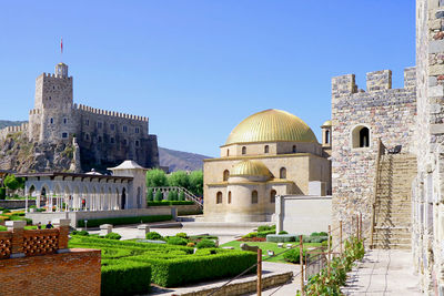 Rabati fortress with stunning golden dome of akhmediye mosque, city of akhaltsikhe, georgia