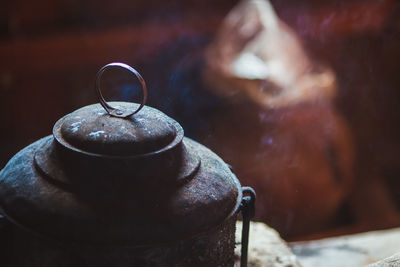 Close-up of black tea kettle