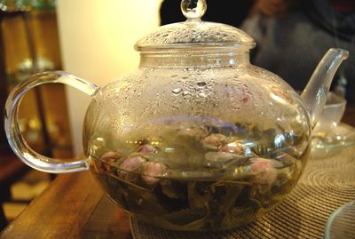 Close-up of glass jar on table