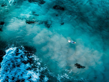 High angle view of person swimming in sea