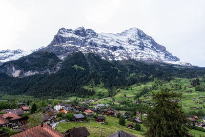 Eiger mountain viewed from grindelwald during sunrise hours. grindelwald, switzerland