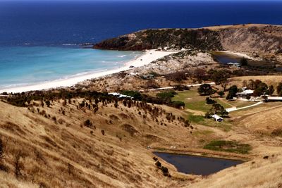 High angle view of beach against sky