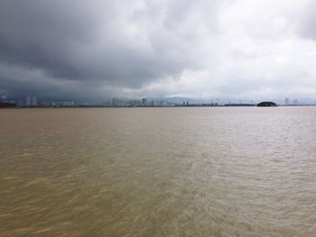 Scenic view of sea against cloudy sky