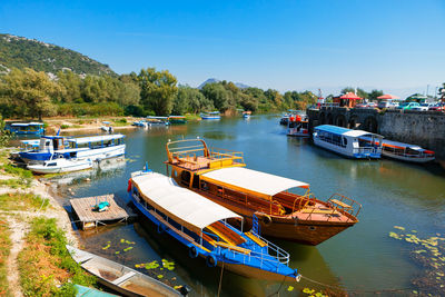 Harbor in virpazar montenegro . boats for skadar lake cruise